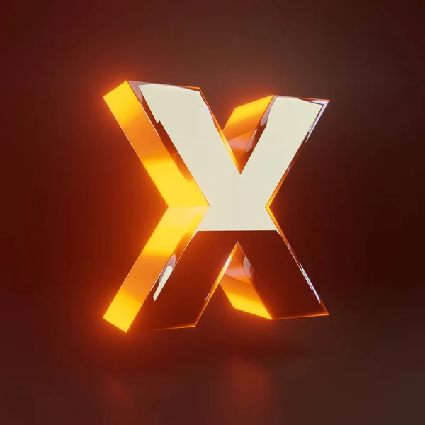 3d Buchstabe x Großbuchstabe. glühend glänzende metallische Schrift mit orangefarbenen Lichtern auf schwarzem Hintergrund. — Stockfoto