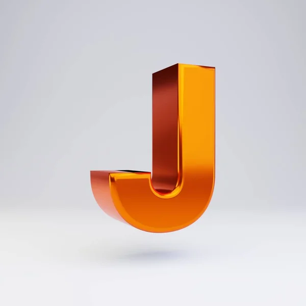 3d letter J uppercase. Hot orange metallic font with glossy reflections and shadow isolated on white background. — Stock Photo, Image