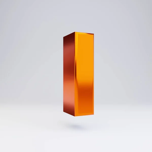 3D 文字 L 小文字。光沢のある反射と影が白い背景に分離されたホットオレンジメタリックフォント. — ストック写真