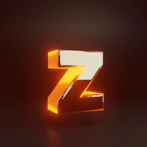 3d lettre Z minuscule. Polices métalliques brillantes avec lumières orange isolées sur fond noir . — Photo