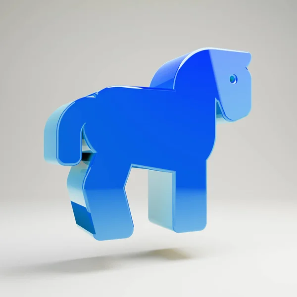 Volumetric glossy blue Horse icon isolated on white background.