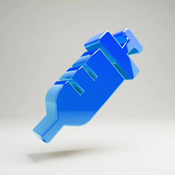 Ícone de seringa azul brilhante volumétrico isolado sobre fundo branco . — Fotografia de Stock