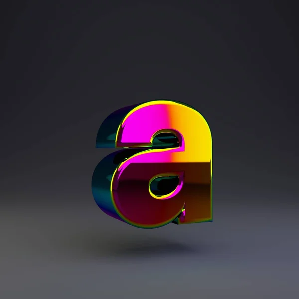 Holographic 3d letter A lowercase. Glossy font with multicolor reflections and shadow isolated on black background. — Stock Photo, Image
