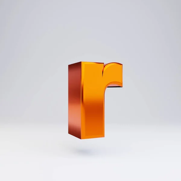 3D bokstaven R gemener. Hot orange metallic typsnitt med glansiga reflektioner och skugga isolerade på vit bakgrund. — Stockfoto