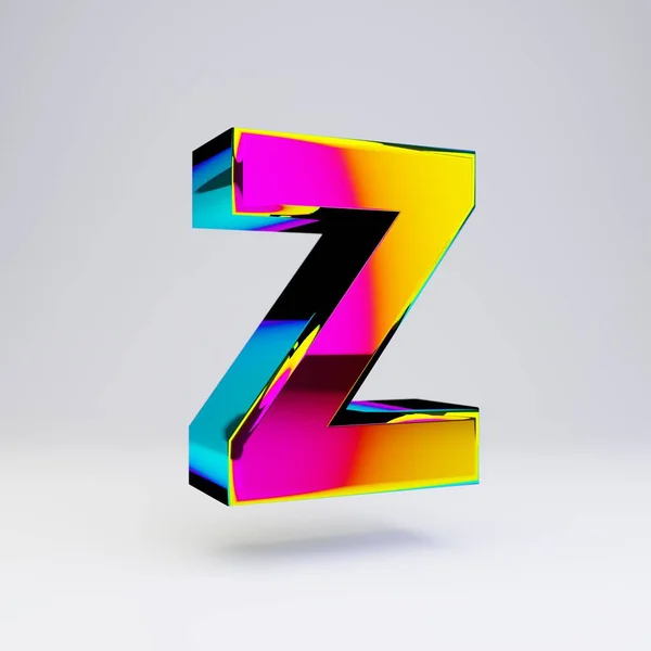 Holografische 3D letter Z hoofdletters. Glanzend lettertype met multicolor reflecties en schaduw geïsoleerd op witte achtergrond. — Stockfoto