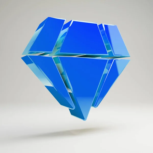 Ícone de diamante azul brilhante volumétrico isolado no fundo branco . — Fotografia de Stock
