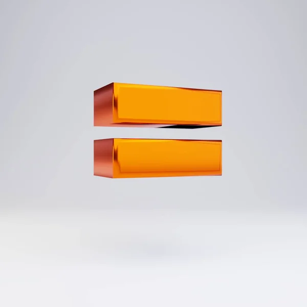 3d はシンボルに等しくなります。光沢のある反射と影が白い背景に分離されたホットオレンジメタリックフォント. — ストック写真