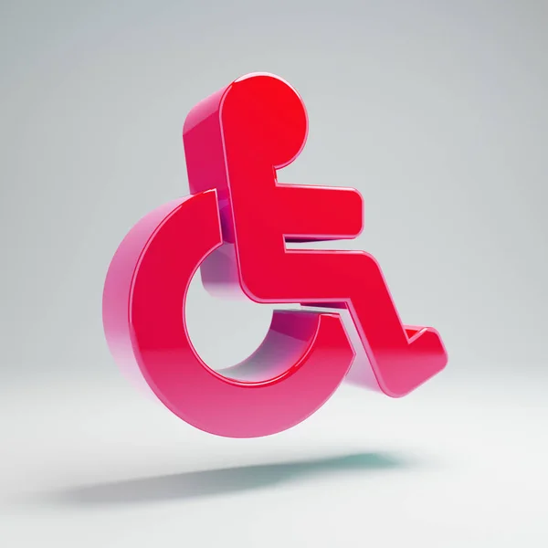 Ογκομετρικό γυαλιστερό ροζ εικονίδιο αναπηρικής πολυθρόνας απομονωμένο σε λευκό φόντο. — Φωτογραφία Αρχείου