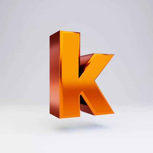 3d huruf K kecil. Fonta metalik oranye panas dengan pantulan mengkilap dan bayangan terisolasi pada latar belakang putih . — Stok Foto