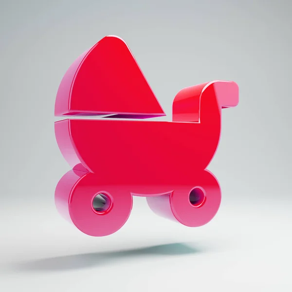 Объемный глянцевый горячий розовый значок Детская коляска изолирован на белом фоне . — стоковое фото