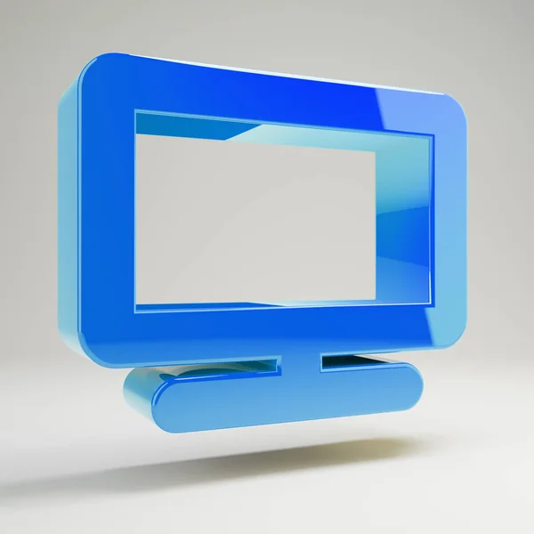 Volumetric glossy blue TV icon isolated on white background.