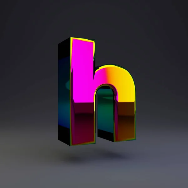 Holográfico 3d letra H minúscula. Fuente brillante con reflejos multicolores y sombra aislada sobre fondo negro . — Foto de Stock