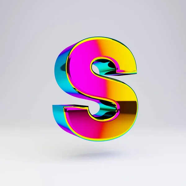 Holographische 3D-Buchstaben s Großbuchstaben. glänzende Schrift mit mehrfarbigen Reflexionen und Schatten auf weißem Hintergrund. — Stockfoto