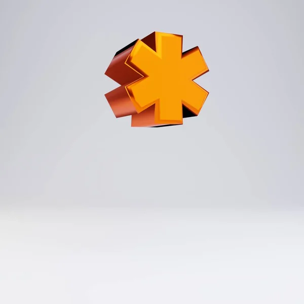 Symbole de l'astérisque 3D. Fonte métallique orange chaud avec reflets brillants et ombre isolée sur fond blanc . — Photo