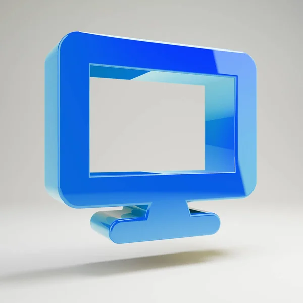 Volumetric glossy blue Desktop icon isolated on white background.