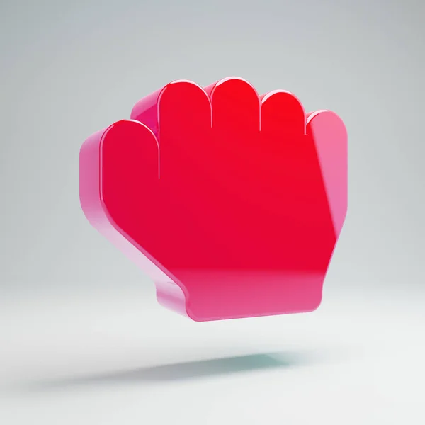 Ογκομετρικό γυαλιστερό καυτό ροζ χέρι Rock εικονίδιο απομονώνεται σε λευκό φόντο. — Φωτογραφία Αρχείου