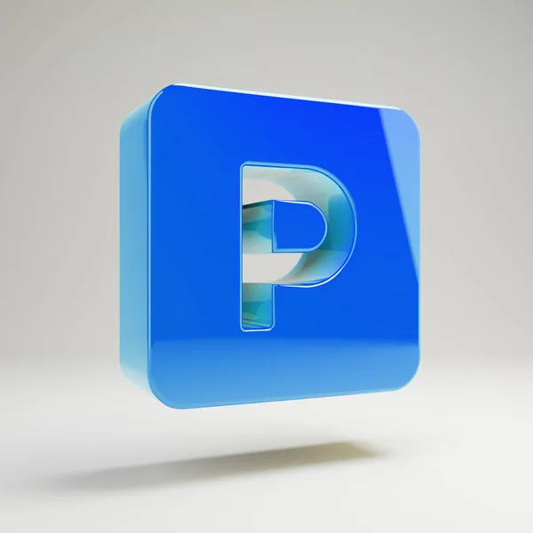 Ikon parkir biru mengkilap Volumetrik diisolasi pada latar belakang putih . — Stok Foto