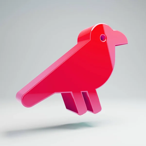 Volumetric glossy hot pink Crow icon isolated on white background.