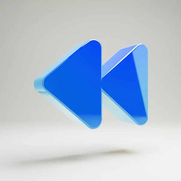 Volumetric glossy blue Backward icon isolated on white background. — Stock Photo, Image