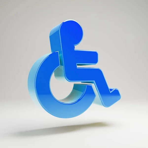 Ícone de cadeira de rodas azul brilhante volumétrico isolado no fundo branco . — Fotografia de Stock