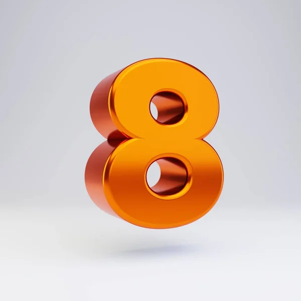 Numer 3D 8. Gorąca pomarańczowa, metaliczna czcionka z błyszczącymi refleksami i cieniowanym białym tłem. — Zdjęcie stockowe
