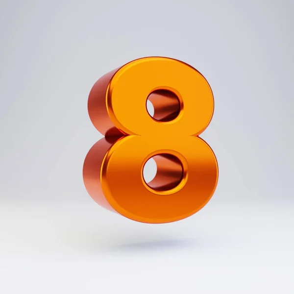 3d numéro 8. Fonte métallique orange chaud avec reflets brillants et ombre isolée sur fond blanc . — Photo