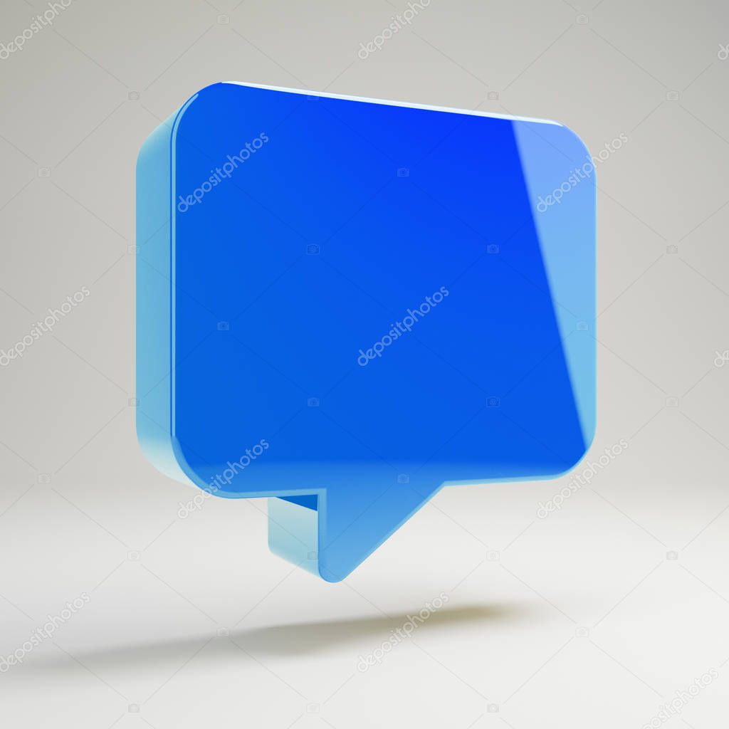 Volumetric glossy blue Comment icon isolated on white background.