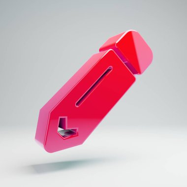 Beyaz arka planda izole hacimsel parlak sıcak pembe Kalem simgesi.