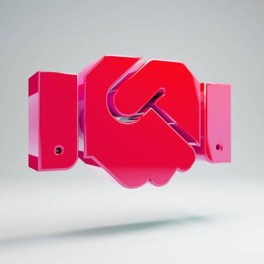 Beyaz arka planda izole hacimsel parlak sıcak pembe Handshake simgesi.