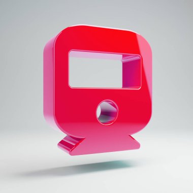 Beyaz arka plan üzerinde izole hacimsel parlak sıcak pembe tren simgesi.