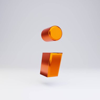 3d yarı kolon sembolü. Parlak yansımaları ve beyaz arka plan üzerinde izole gölge ile sıcak turuncu metalik yazı tipi.