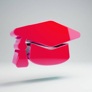 Beyaz arka planda izole hacimsel parlak sıcak pembe Mezuniyet Kapağı simgesi.