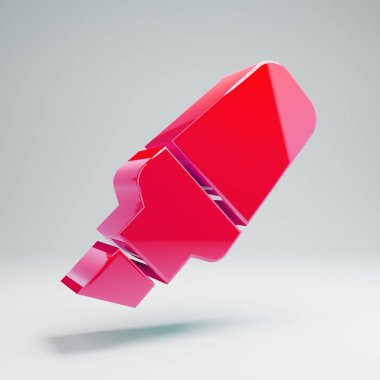 Beyaz arka planda izole hacimsel parlak sıcak pembe Vurgulayıcı simgesi.