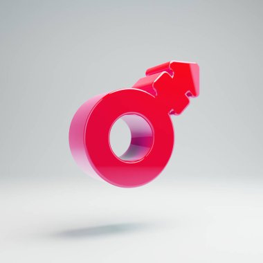 Beyaz arka planda izole hacimsel parlak sıcak pembe Mars Stroke simgesi.