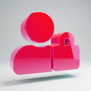 Beyaz arka planda izole hacimsel parlak sıcak pembe kullanıcı kilidi simgesi.