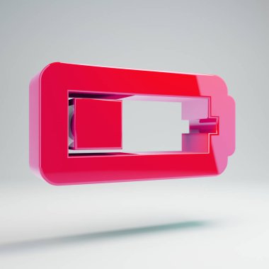 Beyaz arka planda izole hacimsel parlak sıcak pembe Pil Çeyrek simgesi.