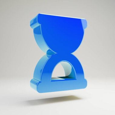 Beyaz arka planda izole edilmiş hacimsel parlak mavi Kum Saati Durdur simgesi.