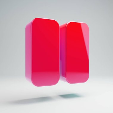 Beyaz arka planda izole hacimsel parlak sıcak pembe Duraklatma simgesi.