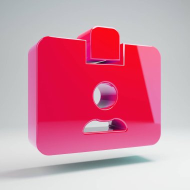 Beyaz arka planda izole hacimsel parlak sıcak pembe id Badge simgesi.