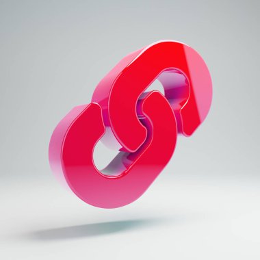 Beyaz arka planda izole hacimsel parlak sıcak pembe Link simgesi.