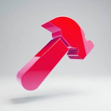 Beyaz arka planda izole hacimsel parlak sıcak pembe Hammer simgesi.