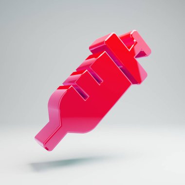 Beyaz arka planda izole hacimsel parlak sıcak pembe şırınga simgesi.