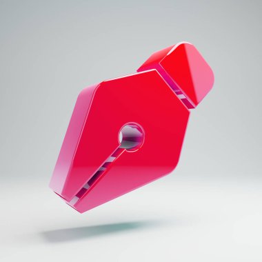 Beyaz arka plan üzerinde izole hacimsel parlak sıcak pembe Kalem Nib simgesi.