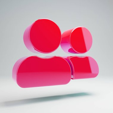 Beyaz arka planda izole hacimsel parlak sıcak pembe kullanıcı arkadaş simgesi.