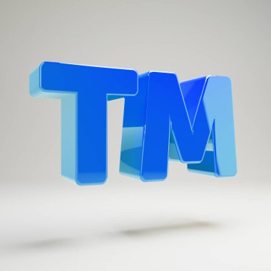 Beyaz arka planda izole edilmiş hacimsel parlak mavi ticari marka simgesi.