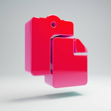 Beyaz arka plan üzerinde izole hacimsel parlak sıcak pembe Yapıştır simgesi.