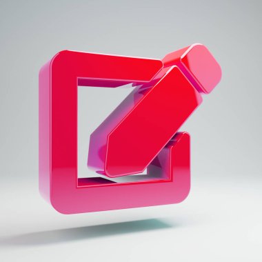 Beyaz arka planda izole hacimsel parlak sıcak pembe Edit simgesi.