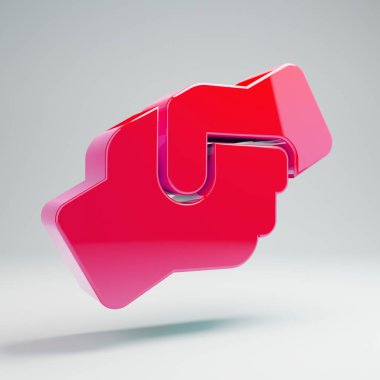 Hacimsel parlak sıcak pembe Eller Beyaz arka plan üzerinde izole simge Yardım.