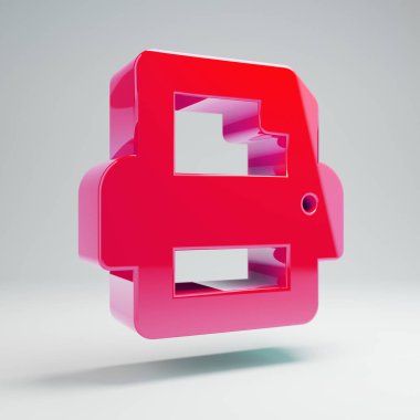 Beyaz arka planda izole hacimsel parlak sıcak pembe Baskı simgesi.