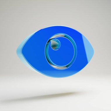 Beyaz arka planda izole hacimsel parlak mavi Göz simgesi.